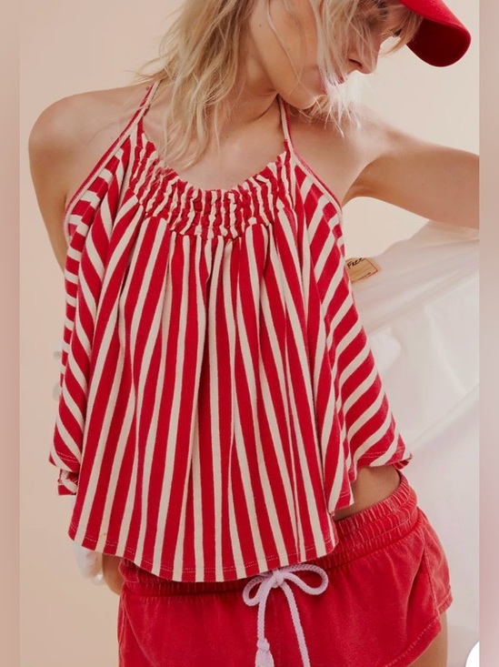 Free People Tops - Free People 🆕 Coastal Town Red Striped Halter Top size X large